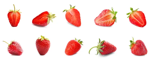 Set Sweet Strawberry Isolated White — Zdjęcie stockowe