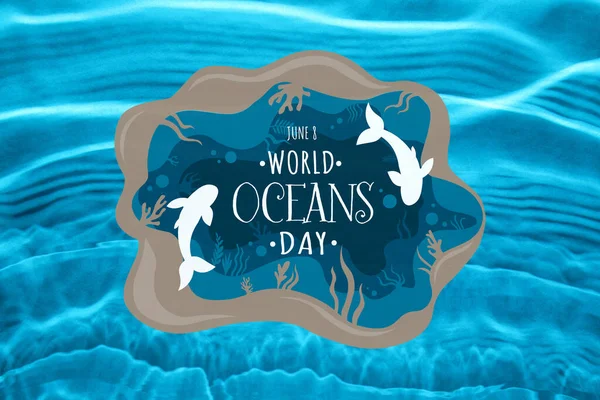 Card World Ocean Day Drawn Fish — Stock Fotó