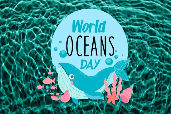 Card World Ocean Day Drawn Whale — 스톡 사진