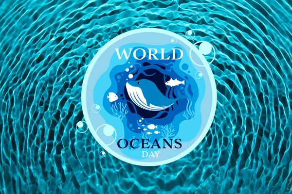 Card World Ocean Day Drawn Whale Fishes — 스톡 사진