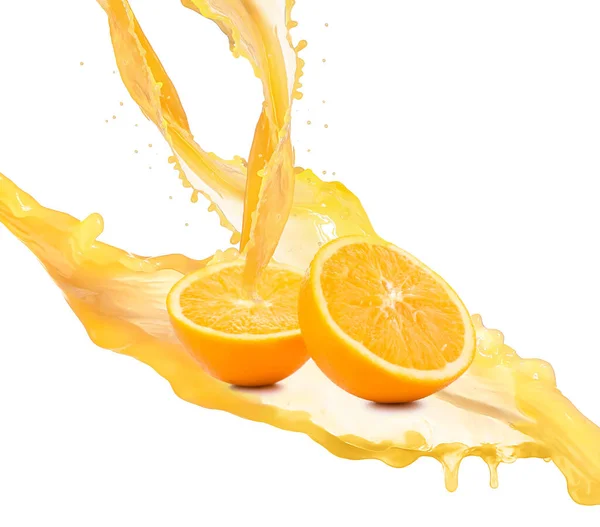 Fresh Cut Orange Splash Juice White Background — Stock Photo, Image