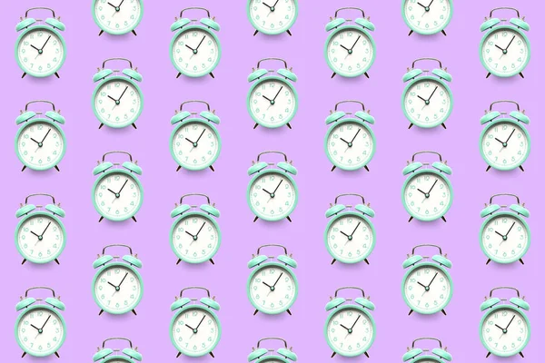 Many Alarm Clocks Lilac Background Pattern Design — Φωτογραφία Αρχείου