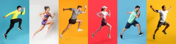 Set Running People Colorful Background — Zdjęcie stockowe