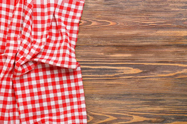 Red Checkered Tablecloth Picnic Wooden Background — Stock Photo, Image