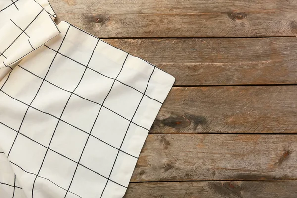 New Checkered Tablecloth Picnic Wooden Background — 스톡 사진