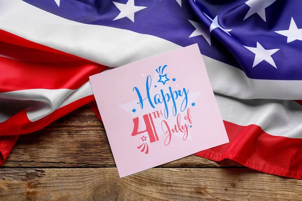 Greeting Card Text Happy 4Th July Usa Flag Wooden Background — Stock Photo, Image