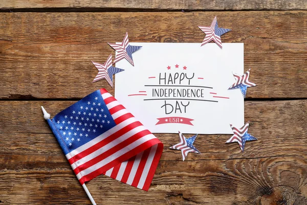 Gratulationskort Med Texten Happy Independence Day Stjärnor Och Usa Flagga — Stockfoto