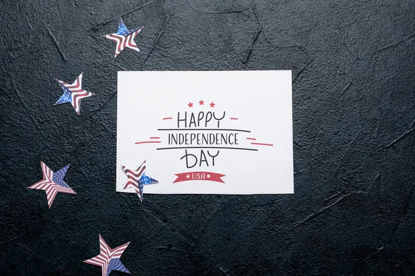 Greeting Card Text Happy Independence Day Usa Stars Dark Background — Stock Photo, Image