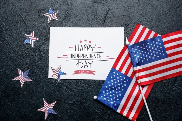 Gratulationskort Med Texten Happy Independence Day Stjärnor Och Usa Flaggor — Stockfoto