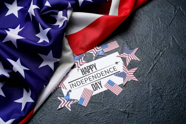 Greeting Card Text Happy Independence Day Stars Usa Flags Dark — Stock Photo, Image