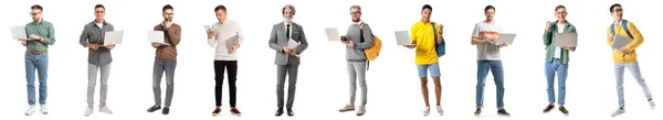 Set Men Laptops Isolated White — Stock Fotó