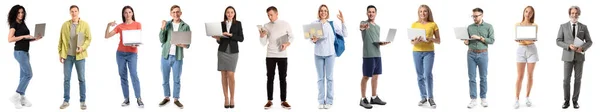 Set People Laptops Isolated White — Stock Photo, Image