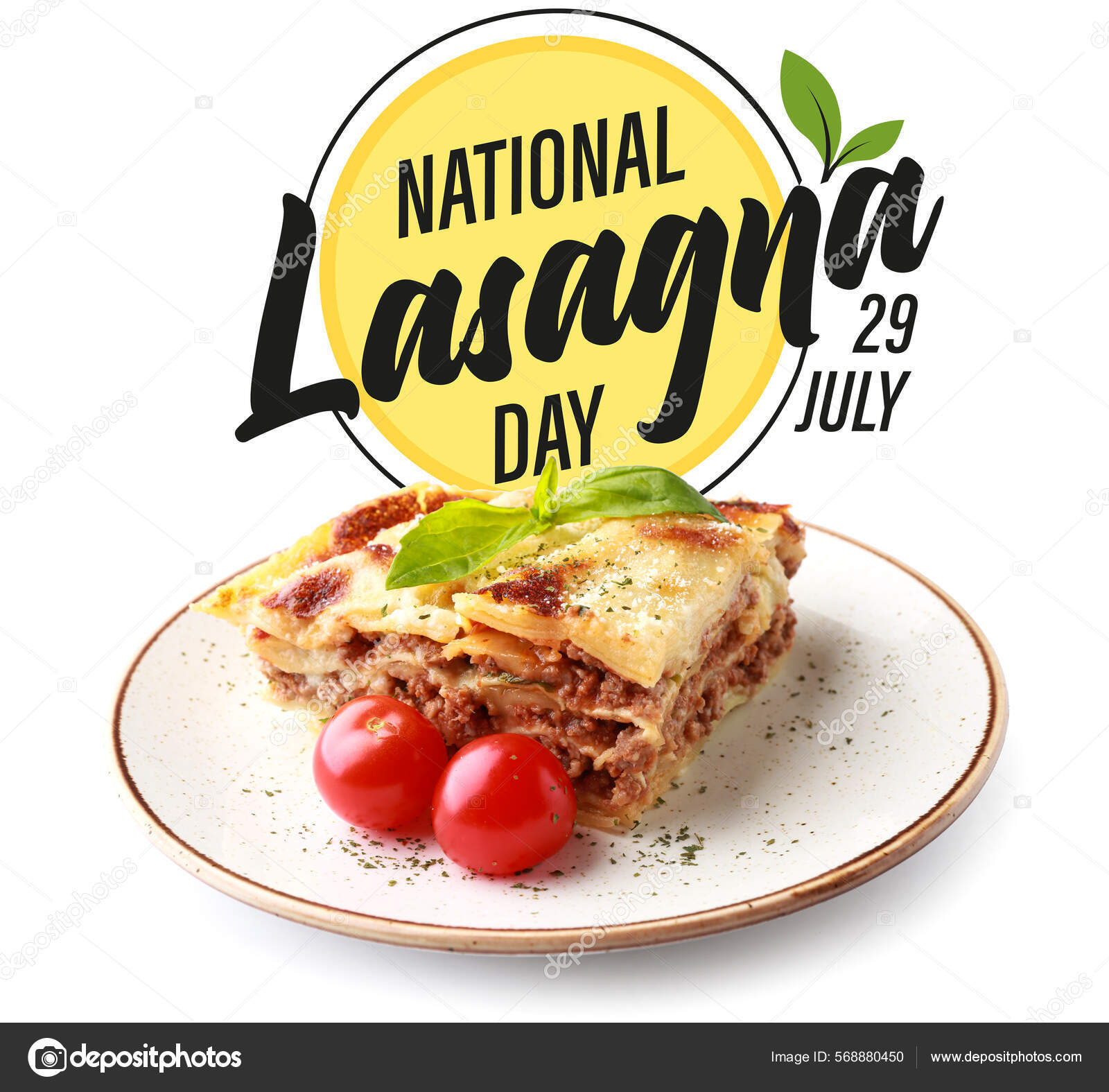 Plate Tasty Baked Lasagna White Background Celebration National Lasagna Day  Stock Photo by ©serezniy 568880450