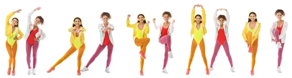 Set Young Women Doing Aerobics White Background — Stock fotografie