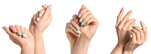 Set Handen Met Mooie Manicure Geïsoleerd Wit — Stockfoto