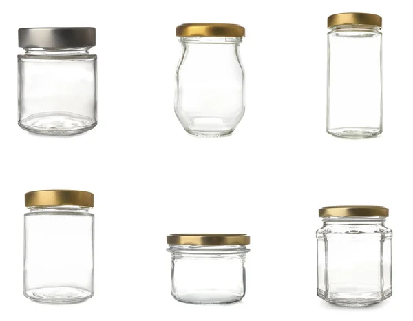 Set Empty Glass Jars White Background — Stock Photo, Image