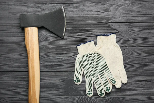 Sharp Gloves Dark Wooden Background — Stockfoto