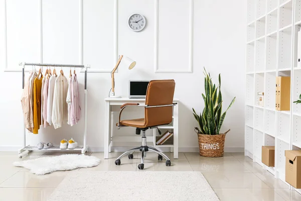 Interior Light Room Modern Workplace Rack Clothes — стоковое фото