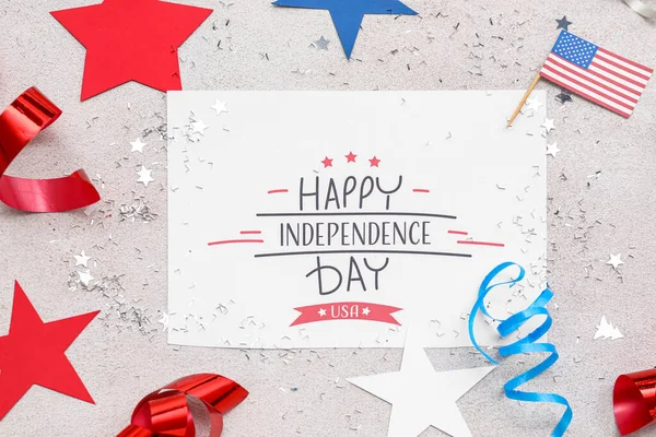Gratulationskort Med Texten Happy Independence Day Usa Flagga Stjärnor Och — Stockfoto