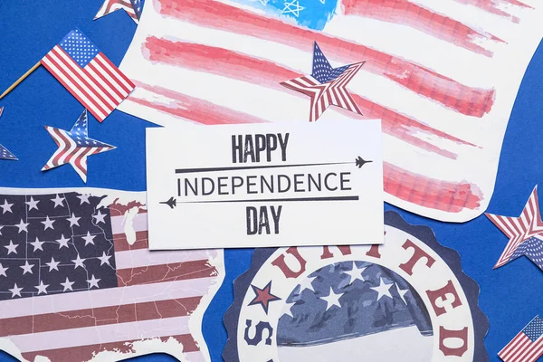 Greeting Card Text Happy Independence Day Blue Background — Fotografie, imagine de stoc