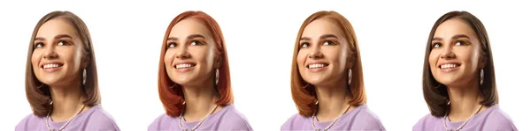 Set Beautiful Young Woman Different Hair Color White Background — Zdjęcie stockowe