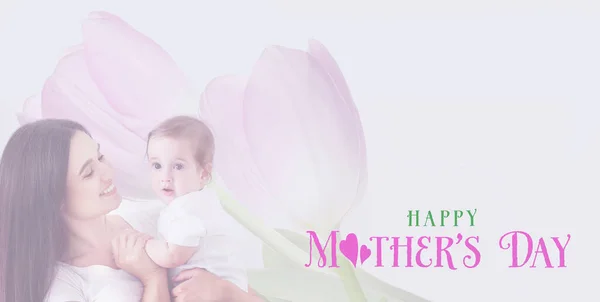 Beautiful Greeting Card Mother Day Young Woman Her Little Baby — стоковое фото