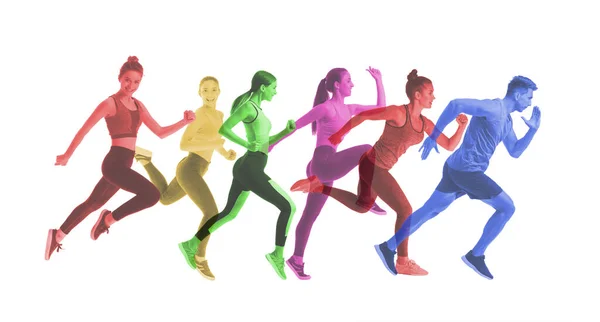 Colorful Running People White Background — Stock Photo, Image