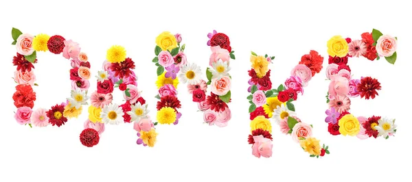 Word Danke German Thank You Made Flowers White Background — Stock Photo, Image