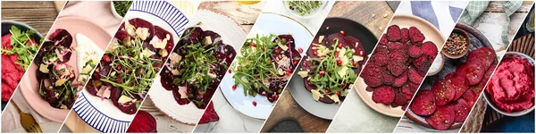 Set Healthy Dishes Drinks Beetroots Top View — 스톡 사진