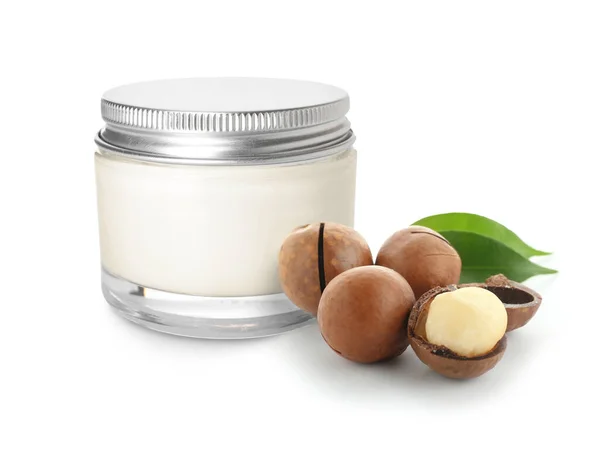 Cosmetic Cream Extract Macadamia Isolated White — Stock Photo, Image