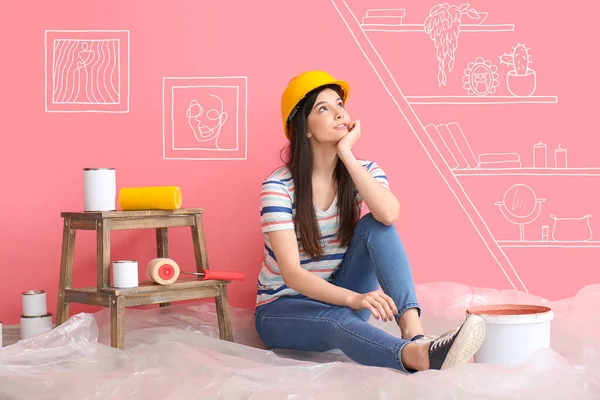 Young Woman Planning Design New Home — Stock Photo, Image