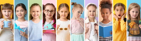 Collage Many Cute Little Girls — Stockfoto