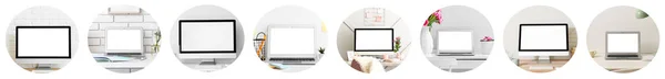 Collage Computers Laptops White Background — Stok fotoğraf