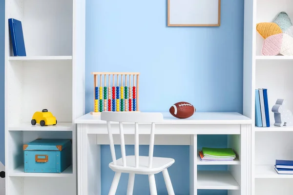 Stylish Workplace Rugby Ball Color Wall Children Room — Stock Photo, Image