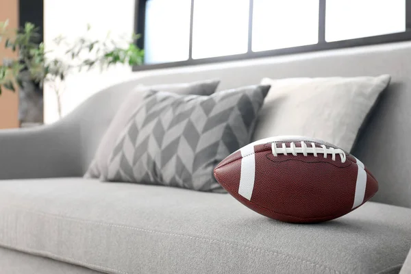 Rugby Ball Comfortable Sofa Living Room Closeup — Stock Photo, Image