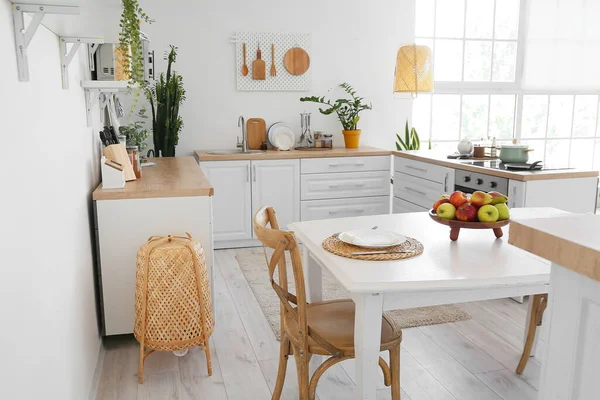 Interior Light Stylish Kitchen Comfortable Dining Table — Photo
