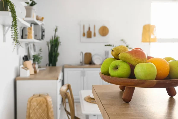 Wooden Tray Different Fruits Table Kitchen — Foto de Stock