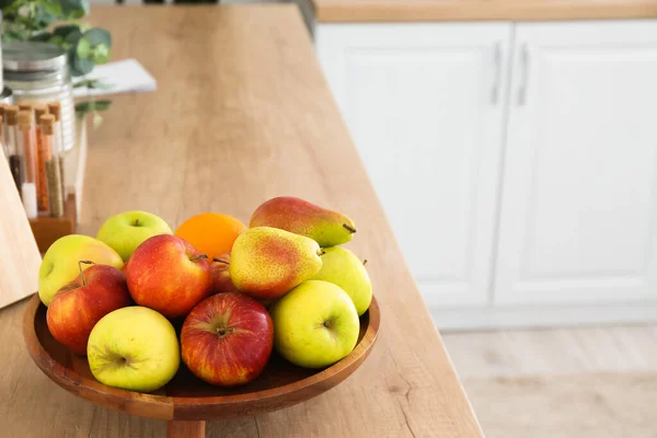 Tray Fruits Wooden Counter Kitchen — Stock Photo, Image