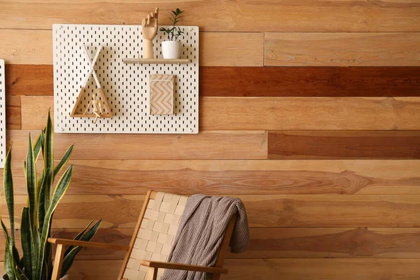 Pegboard Houseplant Decor Wooden Wall Room — Stock Photo, Image