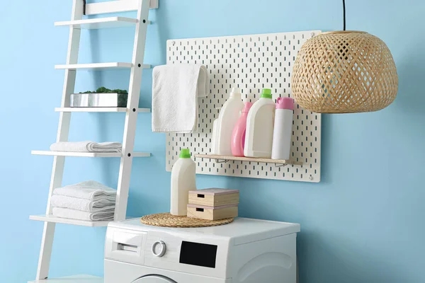 Pegboard Bottles Detergent Washer Shelf Unit Color Wall Laundry — Foto Stock