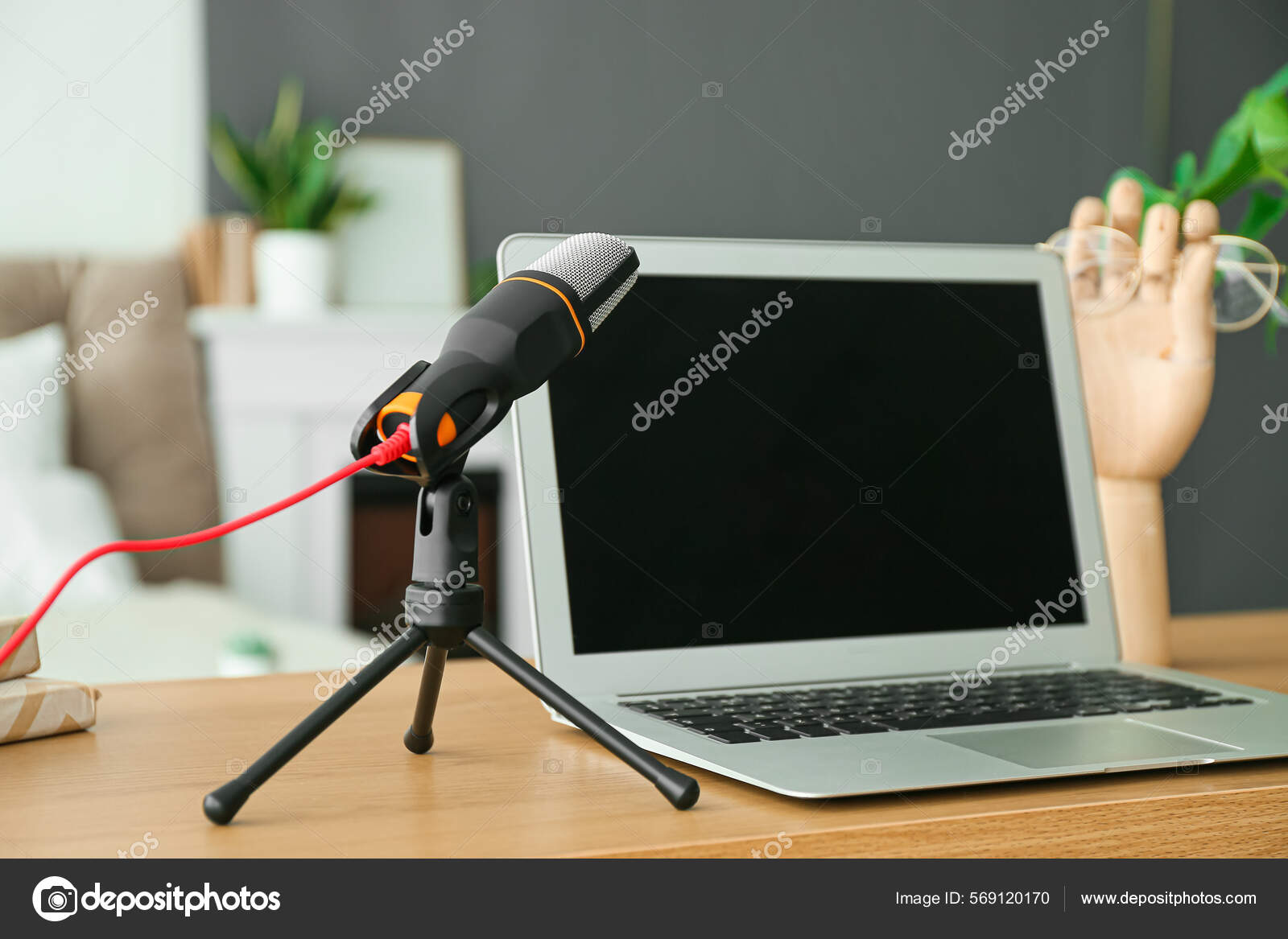 Modern Microphone Laptop Table Stock Photo by ©serezniy 569120170