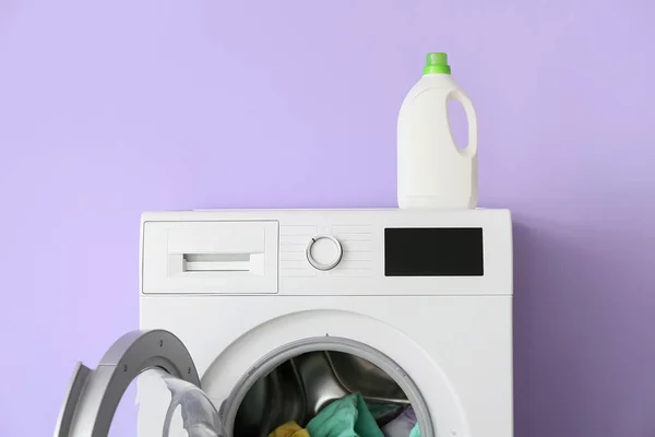 Washing Machine Laundry Fabric Softener Violet Wall Closeup — Photo