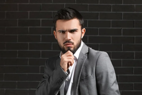 Pensive Bearded Businessman Dark Background —  Fotos de Stock