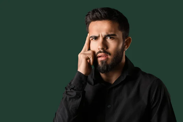 Pensive Bearded Man Color Background — Stock Photo, Image