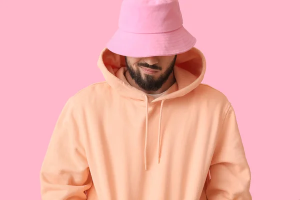 Fashionable Bearded Man Pink Background — Φωτογραφία Αρχείου
