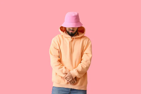 Fashionable Bearded Man Pink Background — Stock Photo, Image