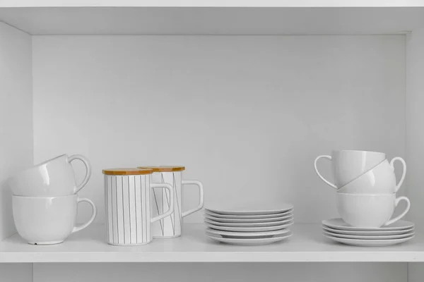 Shelf Beautiful Dinnerware Kitchen — Stock Photo, Image