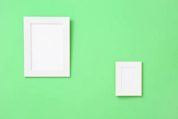 Blank Photo Frames Hanging Green Wall — Stock Photo, Image