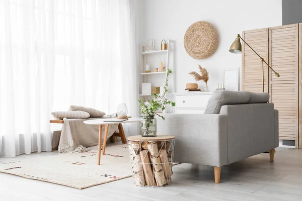Interior Light Living Room Sofa Bench Shelving Unit — Stockfoto