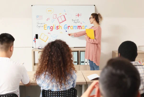 Students Studying English Grammar Language School — Stok Foto